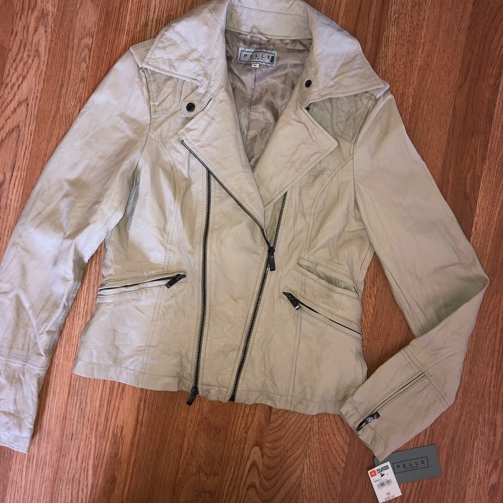 Pelle sandstone Leather moto biker jacket - Picture 1 of 8